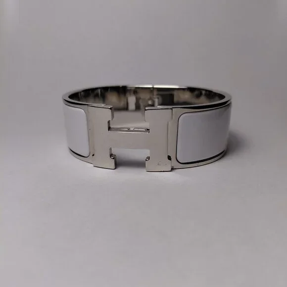 Hermes Clic Clac H Bracelet Blanc Silver White Enamel Bangle Size Small PM - Picture 4 of 16